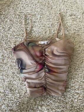 NWT Fashion Q Marble Print Ruched Mesh Cami Top Size M